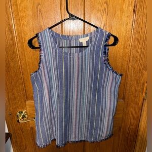 Colorful Chambray Light Multicolor Top w Botton Back Detail